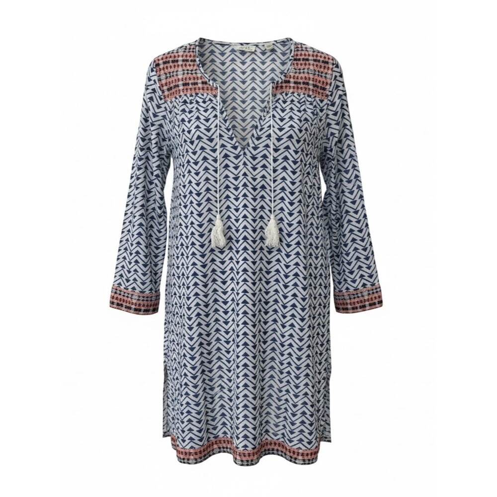 Soft Joie navy and white chevron tunic with coral trim - Size XS/Small
